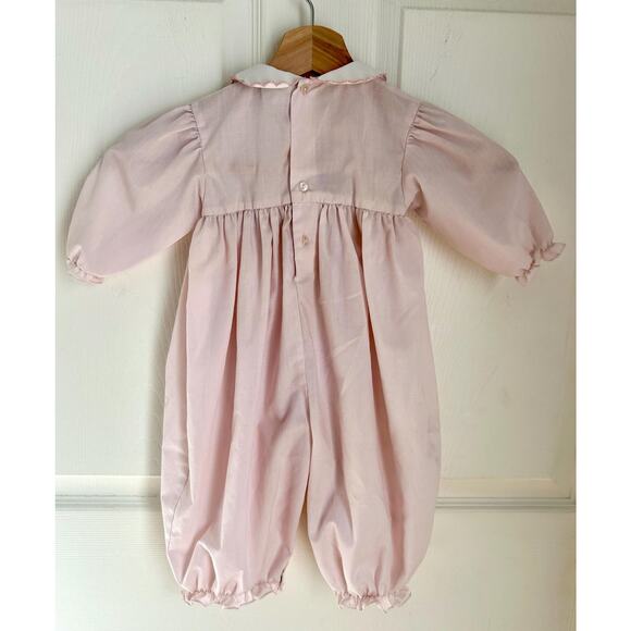 Vintage Baby Girl Smocked Cotton Blend Pink Bubble Suit 9 Months - Picture 8 of 9